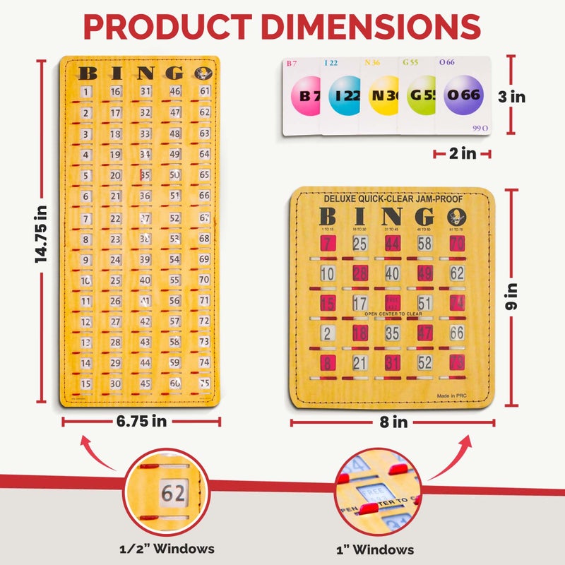 MR CHIPS Jam-Proof Bingo Cards with Sliding Windows, 50 Reusable Shutter Cards, 75 Calling Cards 1 Master Board in Woodgrain Style - Image 5